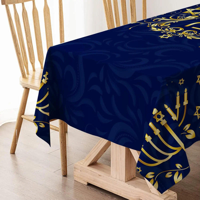 Description Picture 6 of itemHanukkah Rectangle Waterproof Tablecloth Jewish Chanukah Menorah Holiday Decoration Festival of Lights Dining Room Table Decor