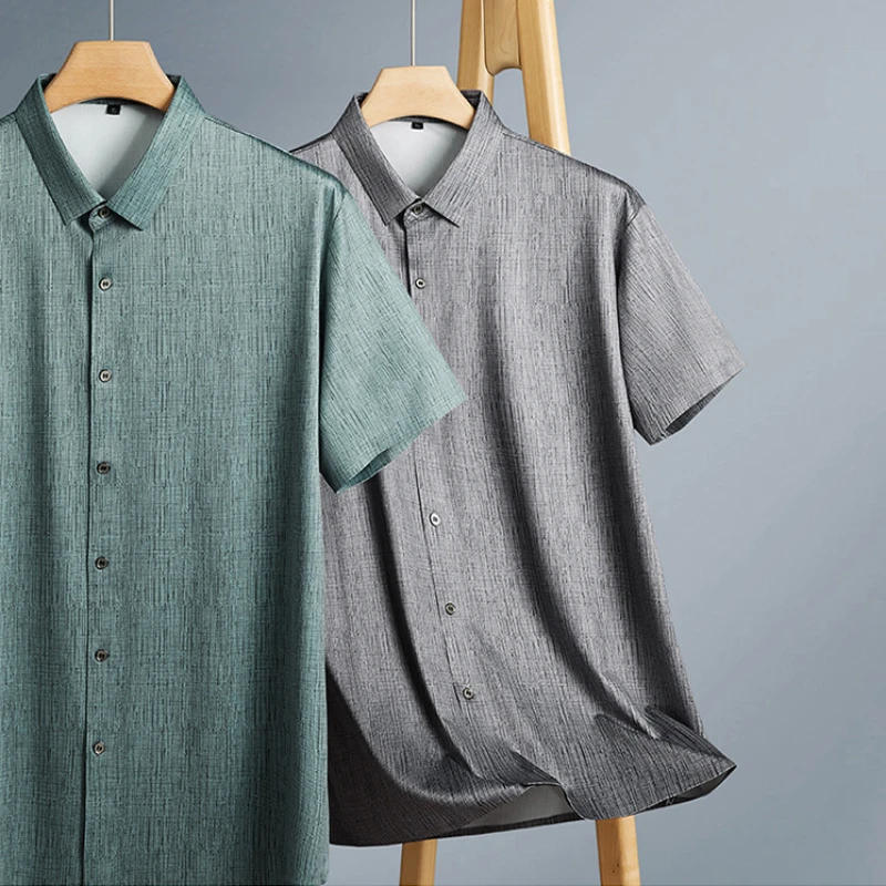 Description Picture 4 of itemPlus Size 7XL Summer Mulberry Silk Men's Shirts High Elasticity Short Sleeve Seamless Single Breasted Casual Man Dress Shirts