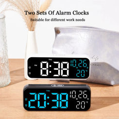 Digital Alarm Clock With Temperature LED Display Screen Snooze Function 12/24 Hours Mode Desk Electric Clocks Bedroom Office