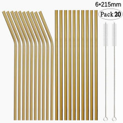 20pcs Colorful Reusable Metal Straws 304 Stainless Steel Drinking Straws Set Eco-friendly Cocktail Straw Party Bar Drinkware