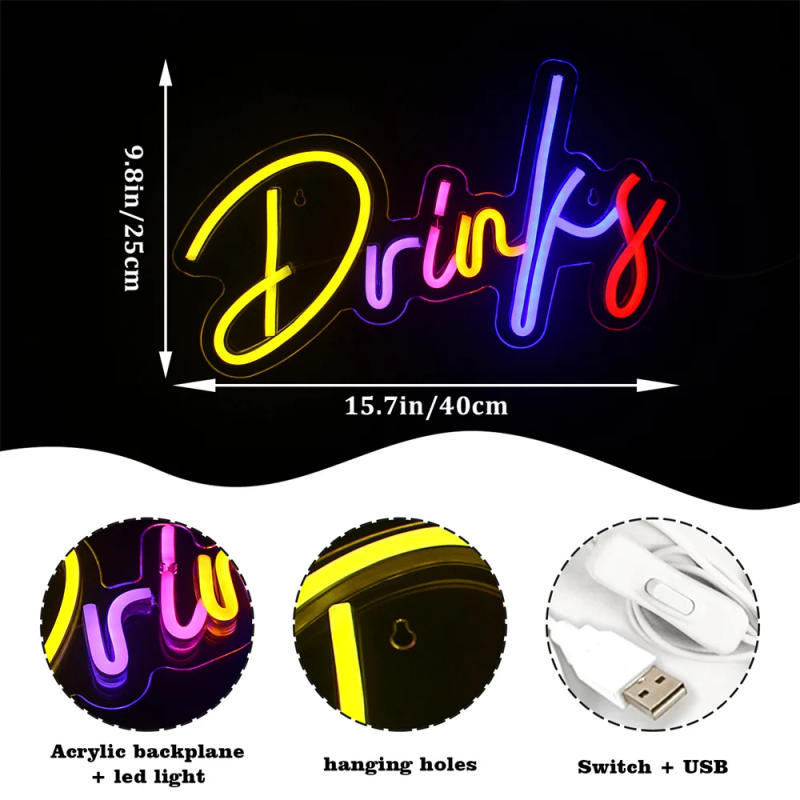 Description Picture 4 of itemDrinks&Snacks Neon Led Sign Colorful Letter Lights Room Decoration For Home Bars Cafe Bedroom Party Food Shop Logo Art Wall Lamp