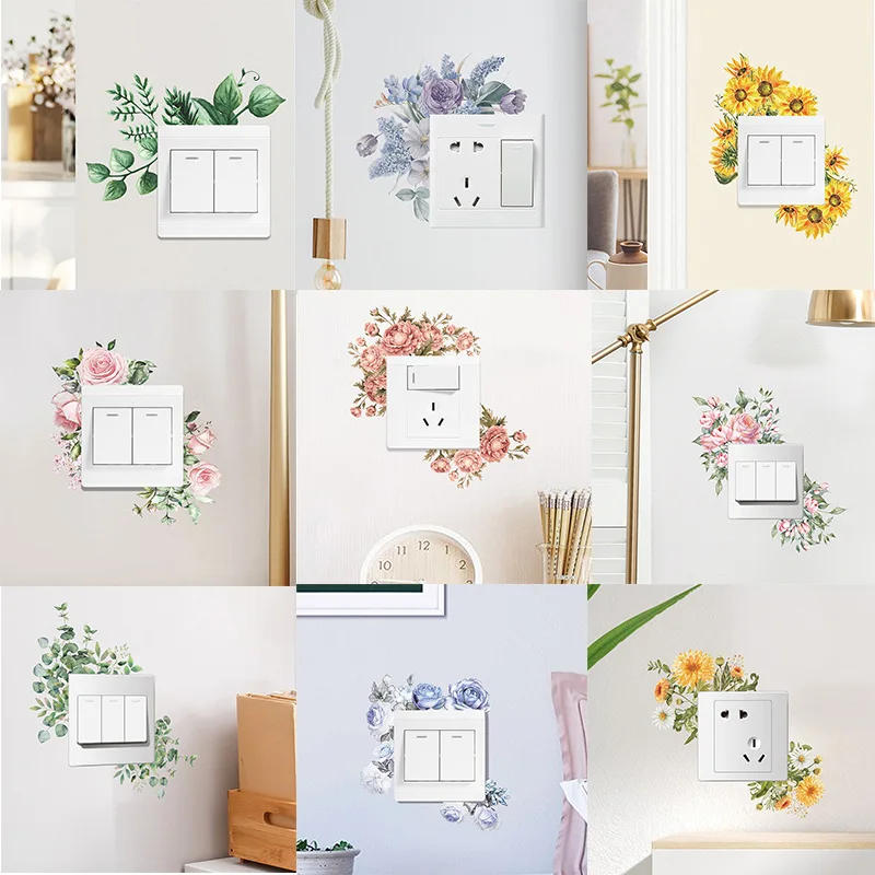 Description Picture 2 of itemFlower Switch Stickers Green Leaves Plants Wall Sticker Tropical Switch Wallpaper Self-Adhesive Wall Decals Home Decor DIY