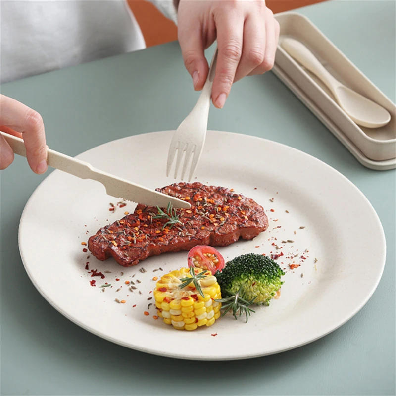 Description Picture 6 of item3Pcs Colorful Wheat Straw Dinnerware Set Tableware Knife Fork Spoon 3 Piece Set Portable Travel Cutlery With Utensil Box