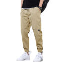 Men Reinforced Pocket Pants Solid Color Men Casual Pants Versatile Men's Cargo Pants with Multiple Pockets Elastic Waist for Gym