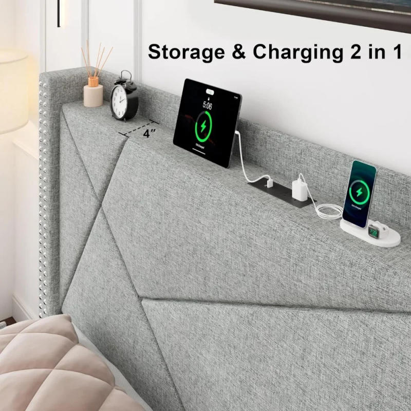 Description Picture 6 of itemBed frame, with 4 storage drawers, Upholstered Platform Bed Frame, Solid wood slat support, No box spring required