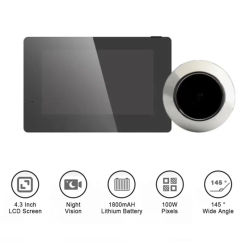 4.3 Inch Peephole Doorbell 720P Door Viewer Monitor 145°Wide Angle Camera Doorbell Security Bell For Home Apartment
