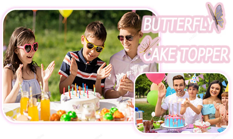 Description Picture 3 of itemDIY Stamping Gold Pink Butterfly Cake Toppers Happy Birthday Cake Decoration Wedding Party Decor Shower Dessert Baking Supplies