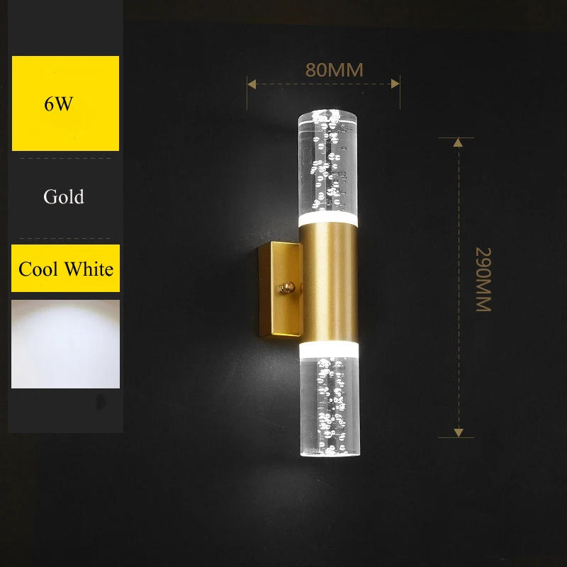 Description Picture 6 of itemDouble Head 6W LED Wall Lamp Modern Up Down Aluminum Crystal Bubble Wall Light Indoor Bedroom Living Room Corridor Decor Lights