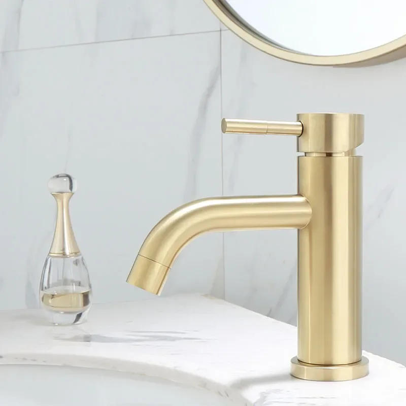 Description Picture 5 of itemBrushed Gold Bathroom Faucet Modern Lavatory Vanity Sink Tall Tap Deck Mounted Toilet Basin Faucets Hot and Cold Water Mixer Tap