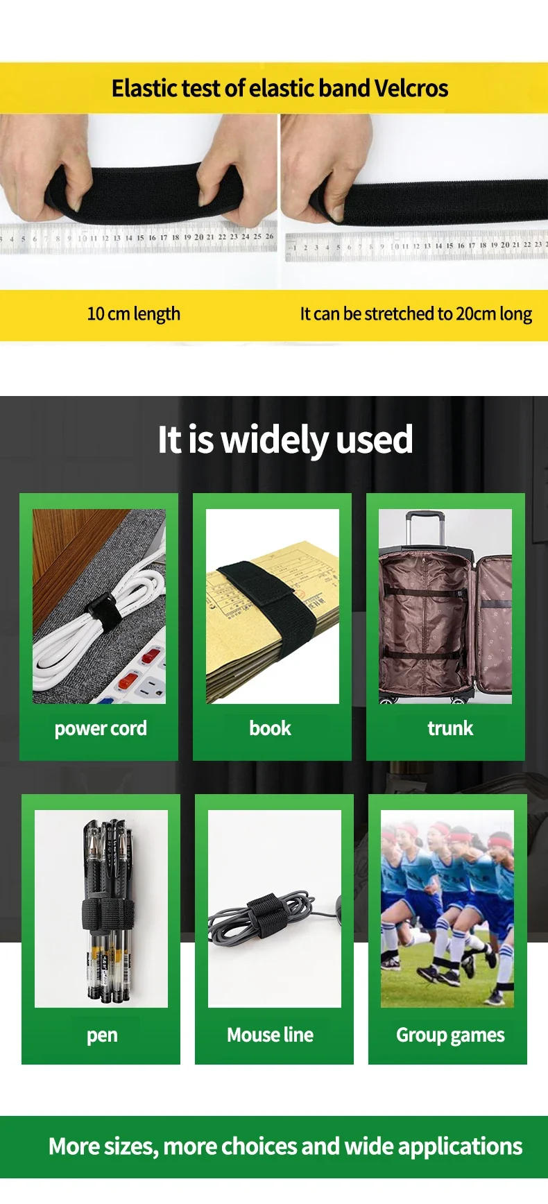 Description Picture 6 of item2/5PCS Customizable Elastic Reverse Buckle Nylon Magic Elastic Band Hook Loop Cable Ties Hook Straps sticky fastener tape