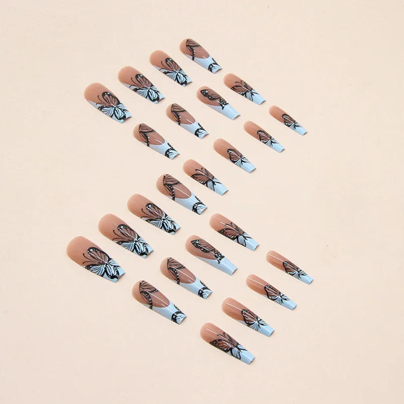 Description Picture 5 of item24 pcs long ballet-shaped French Minimalist Spice Butterfly fingernail +1 nail glue +1 nail file