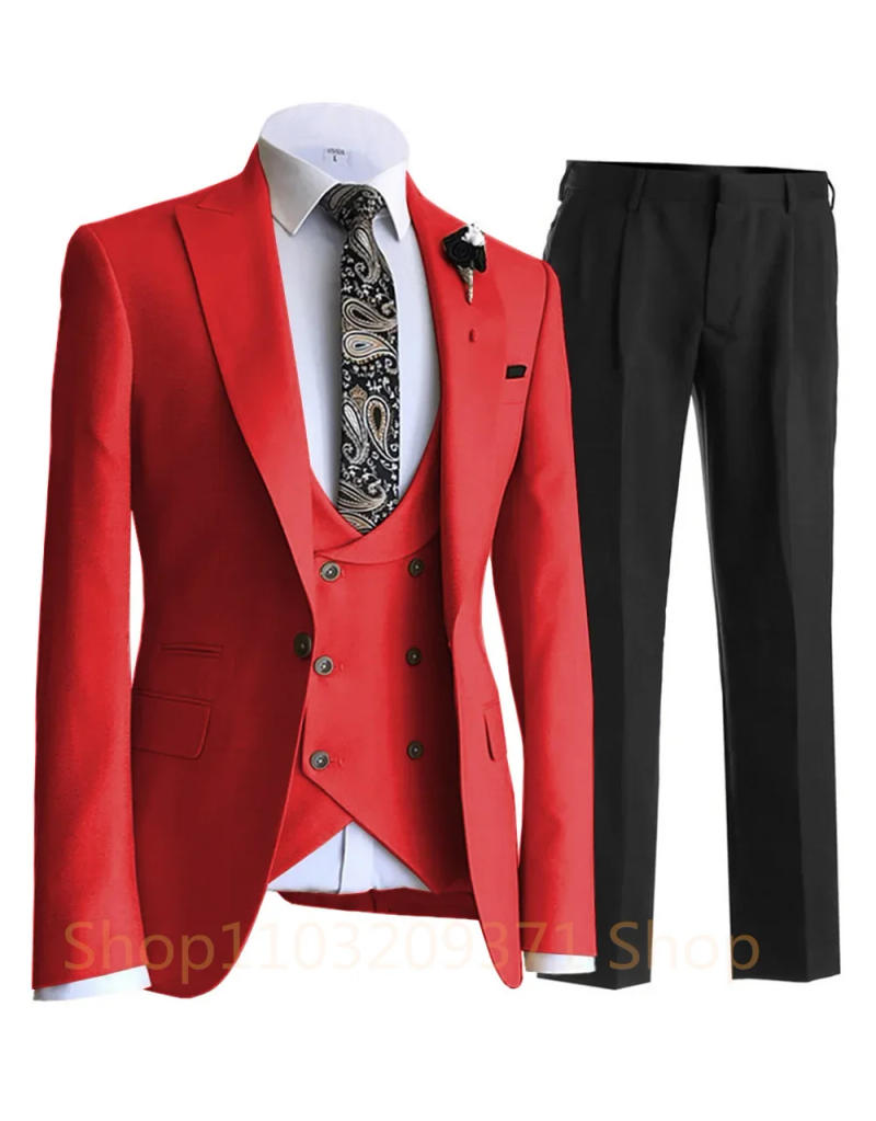 Description Picture 6 of itemMale Groom Wedding Blazers High Quality Dress Jacket Coat Pants Vest Men Skinny 3 Pieces Set Formal Slim Fit Tuxedo Prom Suit