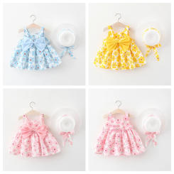 Two-Piece Set Summer Newborn Baby Clothes Toddler Girl Clothes Cotton Beach Suspender Dress+Sun Hat Princess Dresses