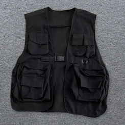 Soft Men Vest Hop Style Unisex Cargo Vest with Multi Pockets Buckle Closure Streetwear Waistcoat for Men Women Men Vest Jacket
