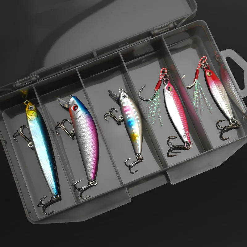 Description Picture 2 of itemDEUKIO 5pcs/Set Fishing Lures Kit Sinking Minnow Iron Plate Trout Artificial Bait Crank Bait Bass Fishing Tackle with Box