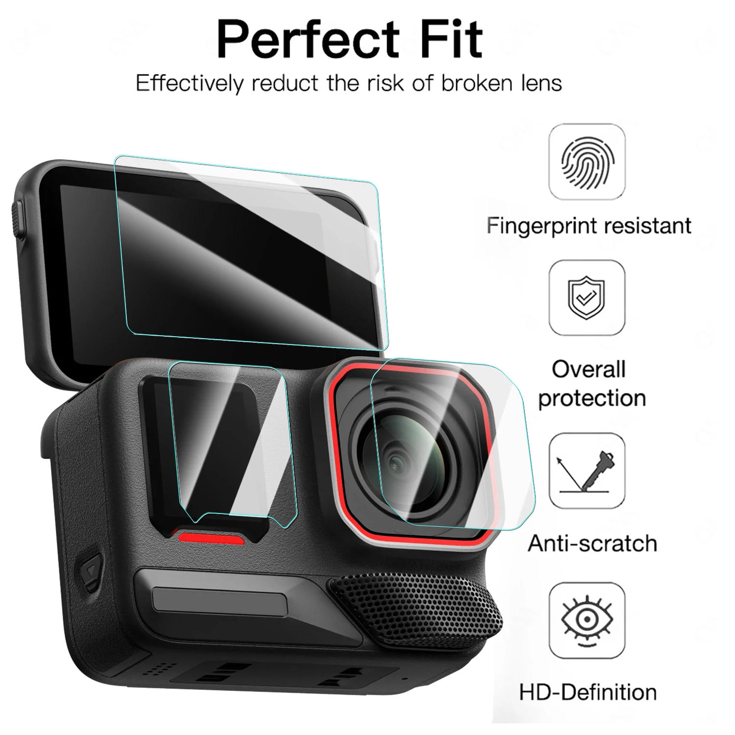 Description Picture 3 of item9in 1 Films for Insta360 ACE Pro 2 Tempered Glass Screen Protectors Full Coverage Camera Lens Films for Insta360 ACE Pro 2