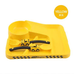 Children Cartoon Racing Dinner Plate Fork Spoon Set, Baby Self-feeding Cutlery Set, Food Supplement Divided Bowl, Baby Non-slip