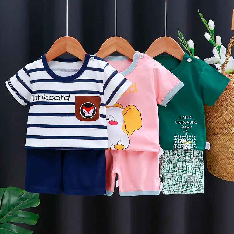 Description Picture 6 of item2025 New Korean Style Kids Cotton Short Sleeve Outfits Summer Girls Boys T-shirts Two-Piece Set Baby Infant Clothes