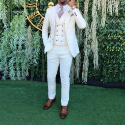 Fashion White Men's Suits Costume Homme Wedding Outfits for Groom Dinner Party 3 Piece Jacket Pants Vest Slim Fit Tailor Made