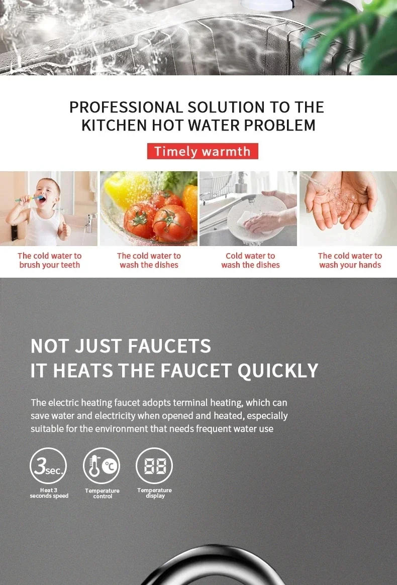 Description Picture 3 of itemElectric Instant Shower Water Heater Instant Hot Water Faucet Kitchen Electric Tap Water Heating Instantaneous Heater