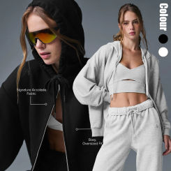 Hoodie Short Coat AL Women‘s Yoga Full Zip Jacket Comfortable Fashion Outdoor Sport Fitness Jogging Loose casual Hoodie Top