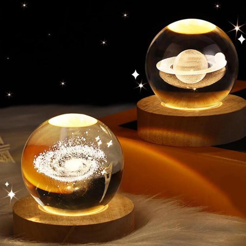 Description Picture 4 of item3D Crystal Ball Lamp Laser Engraved Galaxy Planet Moon Saturn LED Night Light Home Decor Valentine's Day Father's Day Gift