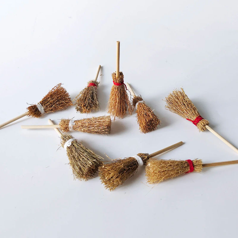 Description Picture 2 of item10pcs Mini Broom Witch Straw Brooms DIY Hanging Ornaments for Halloween Party Decoration Costume Props Dollhouse Accessories