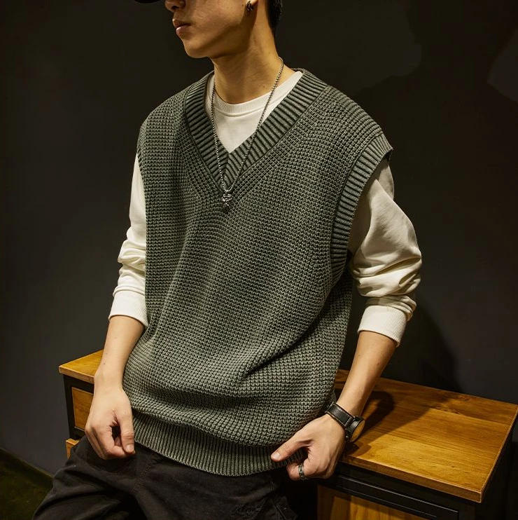 Description Picture 3 of itemKnitted Sweaters for Men Vest Plain Waistcoat Man Clothes Solid Color Motorcycle Sleeveless Heated Cheap Mode Overfit Cigaret S