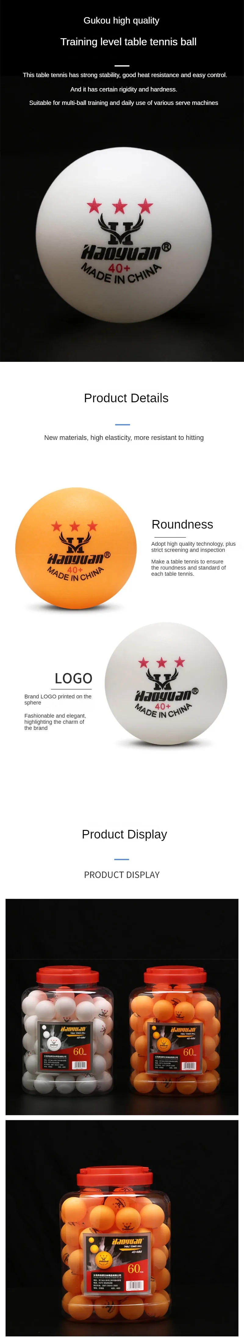 Description Picture 3 of item60Pcs Professional 3 Star Table Tennis Balls D40+mm 2.8g New Material ABS Plastic Ping Pong Ball Adult Training For Competition