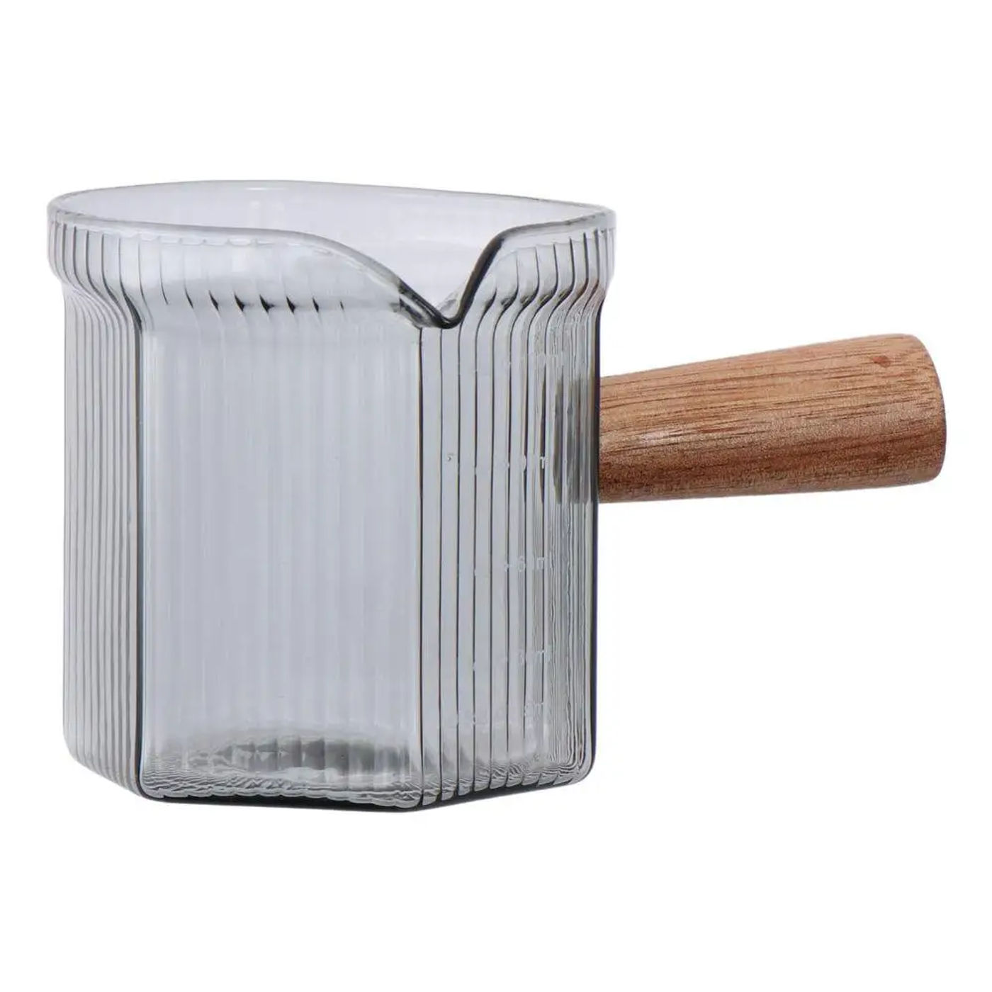 Description Picture 4 of itemMilk Cup Vertical Grain Glass Measuring Cup with Wood Handle for Milk Espresso Shot Gray Espresso Cup