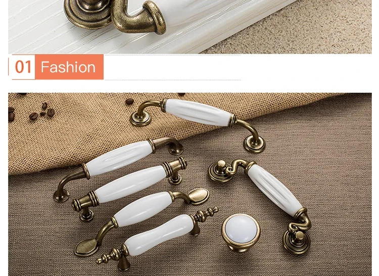 Description Picture 6 of itemAntique Bronze Ceramic White Cabinet Handles Zinc Alloy Drawer Knobs Wardrobe Door Handle Simple European Furniture Hardware