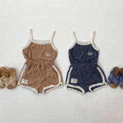 2025 Summer New Baby Sleeveless Clothes Set Boys Girls Sling Vest + Shorts 2pcs Suit Infant Toddler Casual Striped Outfits