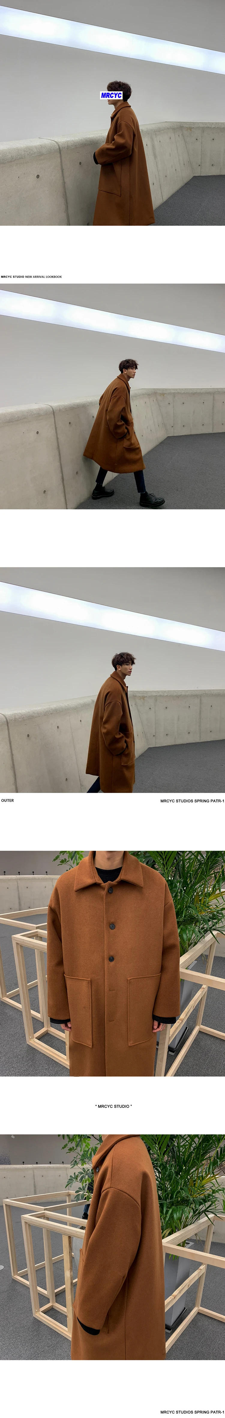 Description Picture 6 of itemMerino Wool Blends Double-Sided Coat Men's Woolen Double-Breasted Jackets Long High-Street Cashmere Outerwear with Pocket Y21