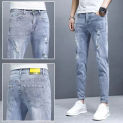 Men's Personalized Fashion Ripped Jeans Straight Slim Solid Color Spring Summer Denim Trousers High-Quality Brand Blue Jeans