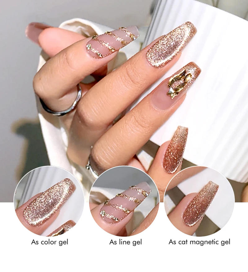 Description Picture 5 of itemCHUNSHU 3in1 Sparkle Reflective Cat Magnetic Gel Nail Polish 10ml Platinum Sliver-light Shine Cat Eye Glitter Nail Gel Varnish