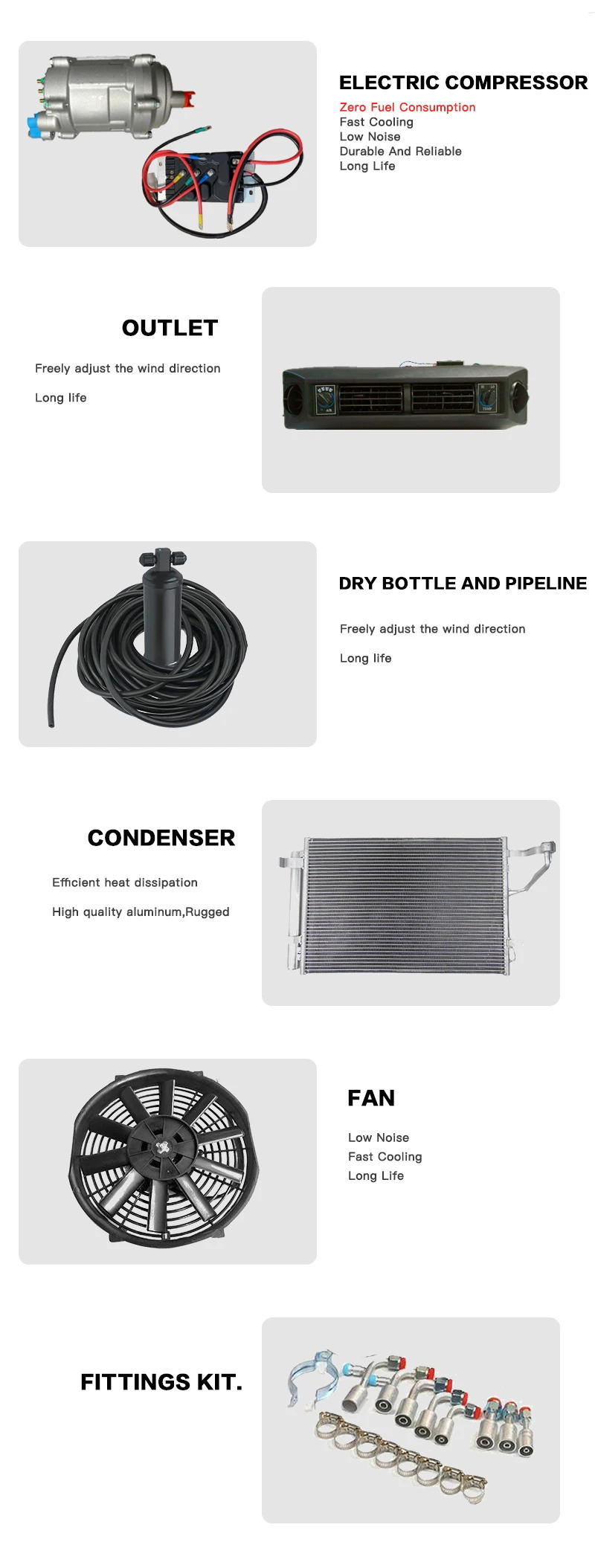 Description Picture 3 of itemUnder dash car vehicle universal electric ac compressor kit 12v air conditioner