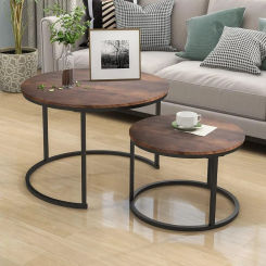HOJINLINERO Industrial Round Coffee Table Set of 2 End Table for Living Room,Stacking Side Tables, Sturdy and Easy Assembly,Wood