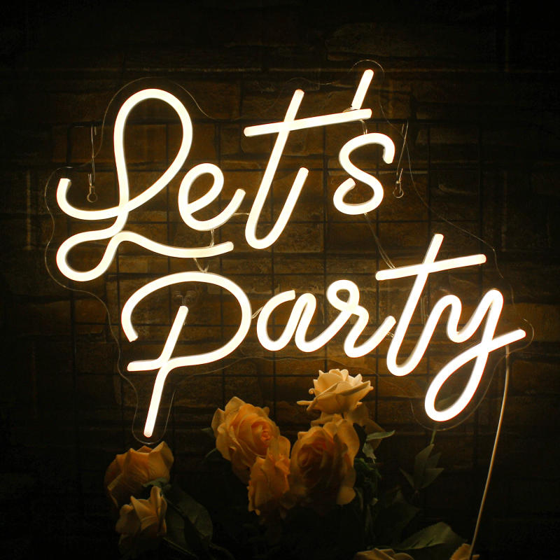 Description Picture 2 of itemLet's Party Neon Sign LED Lights Letter Room Decoration For Festival Wedding Birthday Party Bar USB Powered Wall Light Up Sign