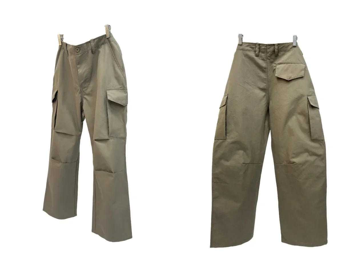 Description Picture 5 of itemGray Green Large Pocket Knee Double Pleated Design Loose Casual Straight Pants Men's Wrapping Washed Cargo Pants Outdoor Pants