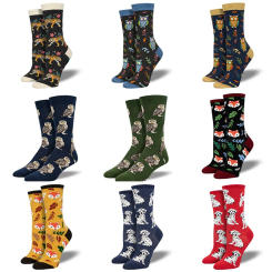 Funny Cartoon Animal Crew Socks Creative Dog Fox Tiger Owl Design Unisex Socks Men Women One Size Fashion Cotton Socks Wholesale