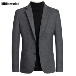 Spring Autumn Men's Blazer Business Casual Woolen Suit Single-breasted Gray Short Coat Slim Korean Fashion Men Suit Jacket Youth
