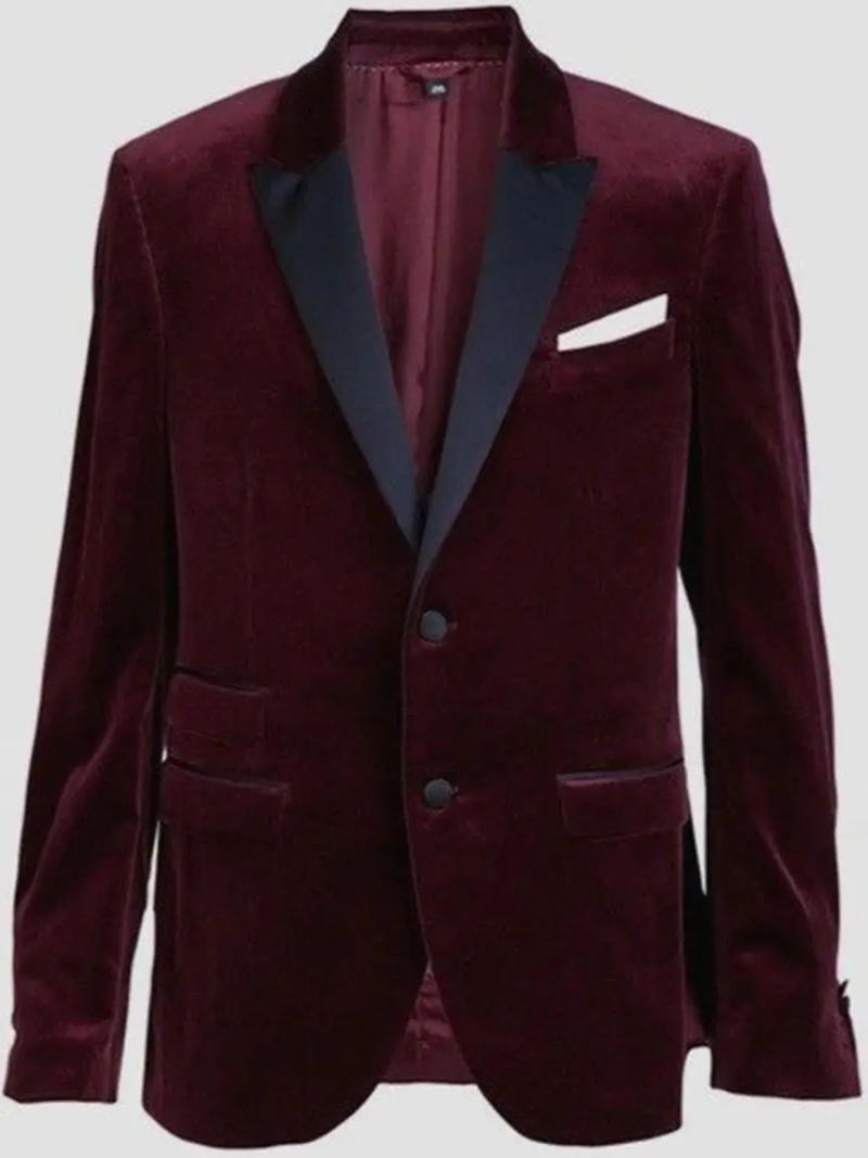 Description Picture 3 of itemMen's Blazer Suit Coat Velvet Two Button Party Tuxedo Jacket