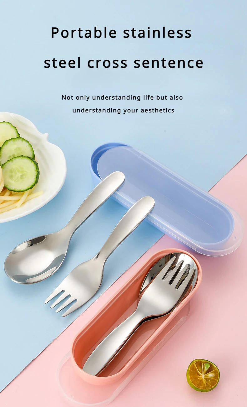 Description Picture 2 of item2 PCS 1 Set Portable Spoon Fork Tableware Outdoor Camping Stainless Steel Cutlery Set for Hiking Outdoor Camp Cooking Supplies