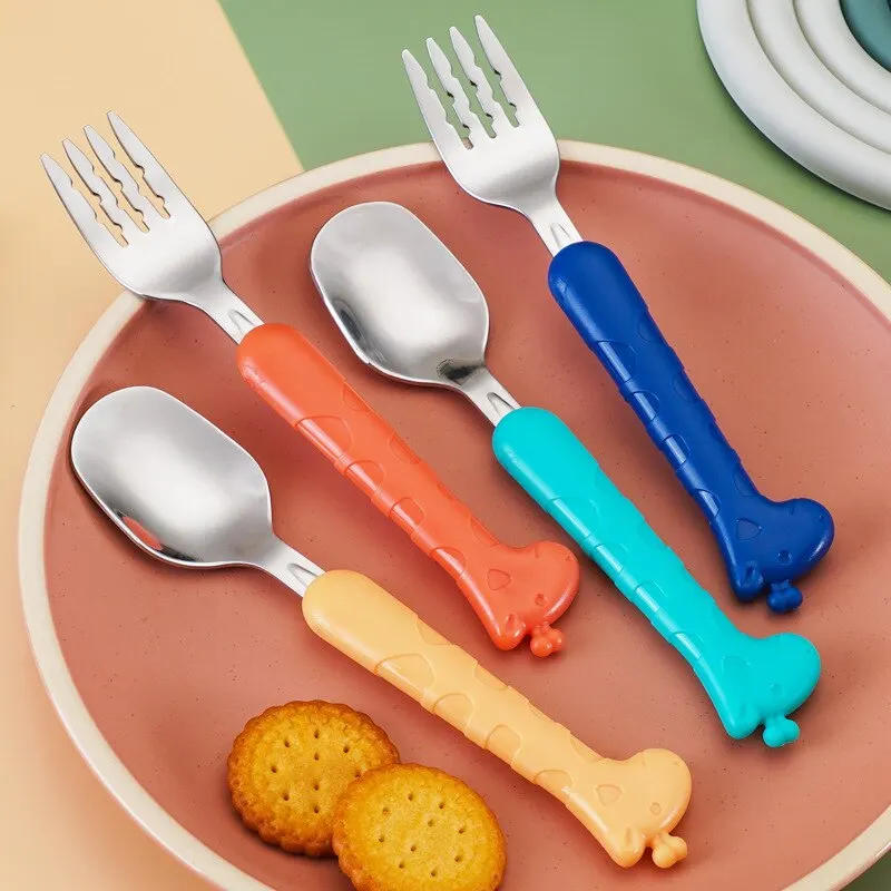 Description Picture 3 of item2PCSChildrens Tableware 304 Food Grade Stainless Steel Knife And Fork Baby Eating Training Utensils