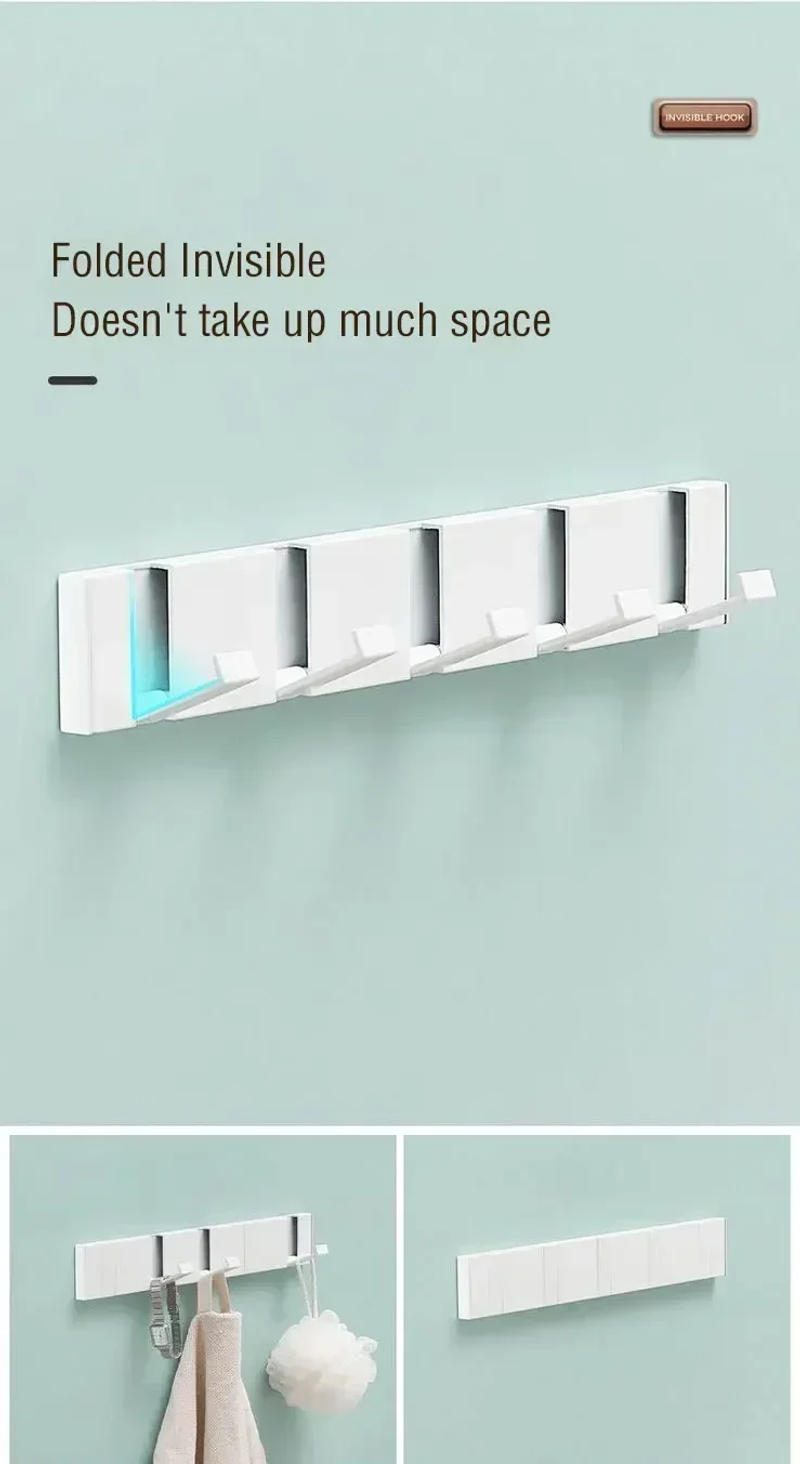 Description Picture 4 of itemNew Shelf Behind Door Hooks Steel Foldable Coat Rack Clothes Wall Hanger Shelves Towel Organizer Bathroom Furniture Key Storage