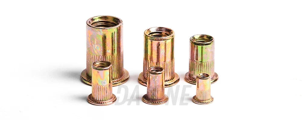 Description Picture 5 of itemMetric Rivet Nut M3 M4 M5 M6 M8 M10 M12 UNC Flat Head Rivnut Threaded Insert Yellow Zinc Plated Carbon Steel Stainless Steel 304