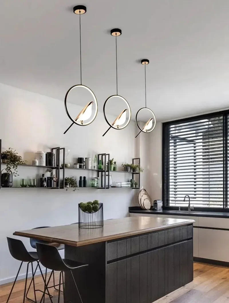 Description Picture 2 of itemNordic Magpie Bird Simple and Luxurious for Bedside Bedroom Indoor Black Silver Hanging Lights Chandelier Lamp LED