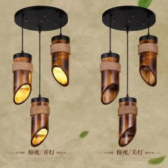 Creative Chinese Bamboo Tube Chandelier Zen Tea Room Restaurant Hot Pot Shop Homestay Long Tube American Spotlight Bamboo Lamp
