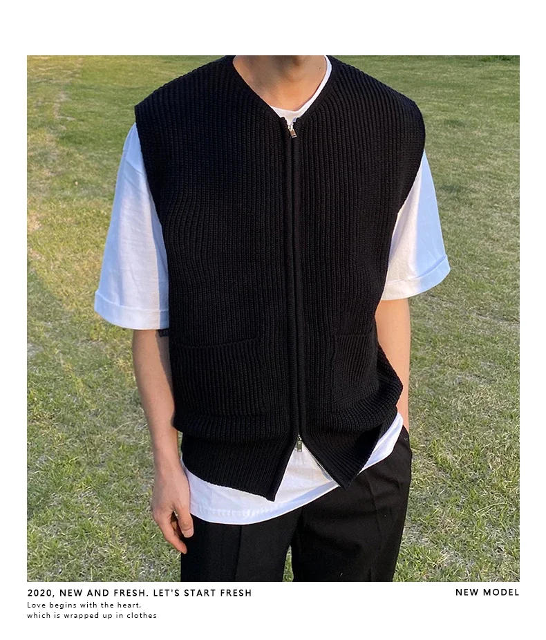 Description Picture 6 of itemLoose Mens Sweater Vest Autumn New Fashion Personality College Style Vest Zipper Knit Cardigan Coat for Men