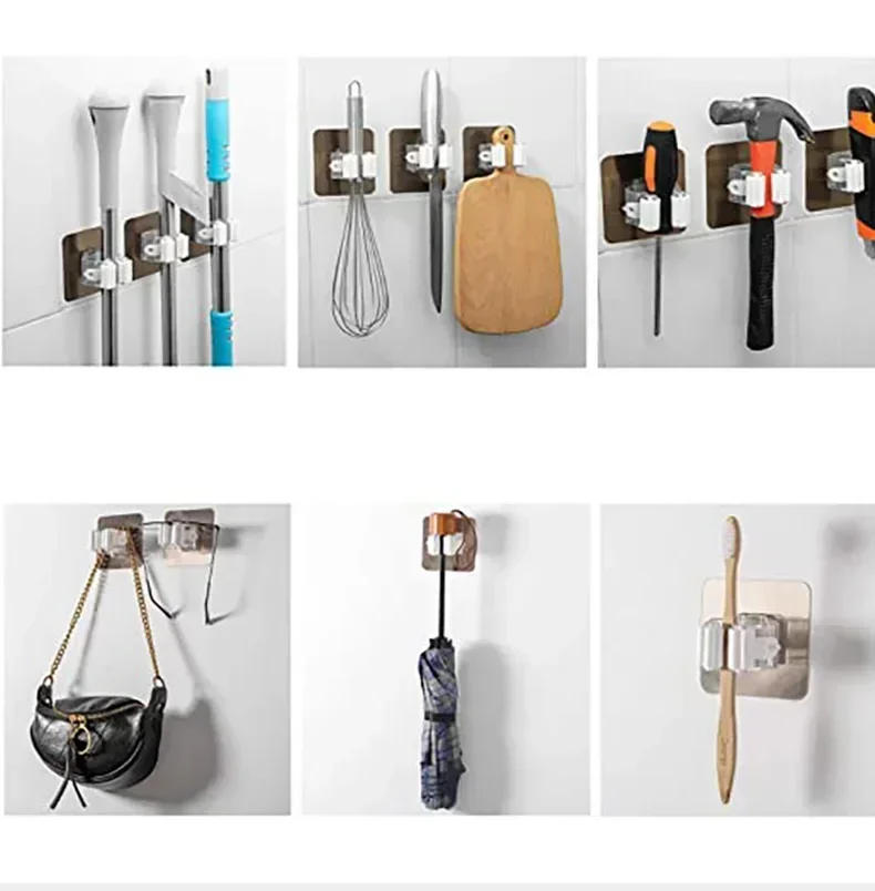 Description Picture 6 of item1-10PCS Adhesive Multi-Purpose Hooks Wall Mounted Mop Organizer Holder RackBrush Broom Hanger Hook Kitchen Bathroom Strong Hooks
